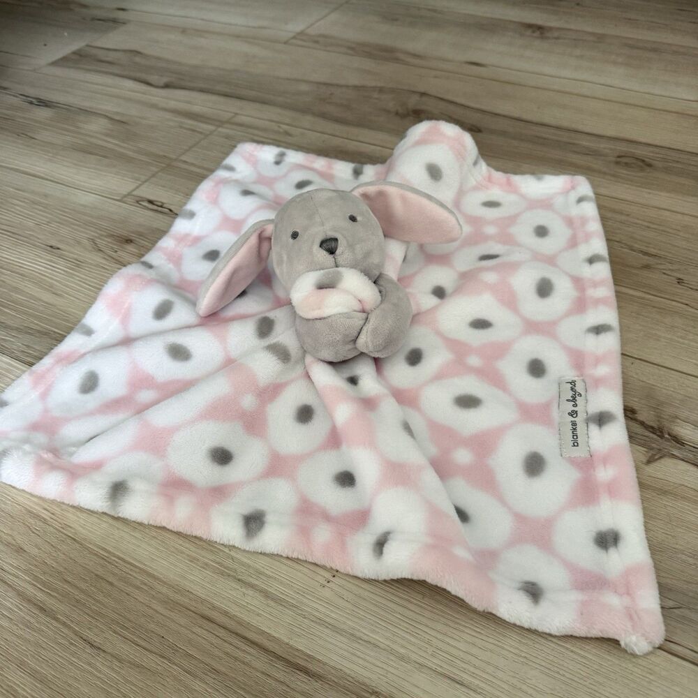 Blankets & Beyond Gray Bunny Rabbit Pink White Gray Dots Security Blanket/Lovey